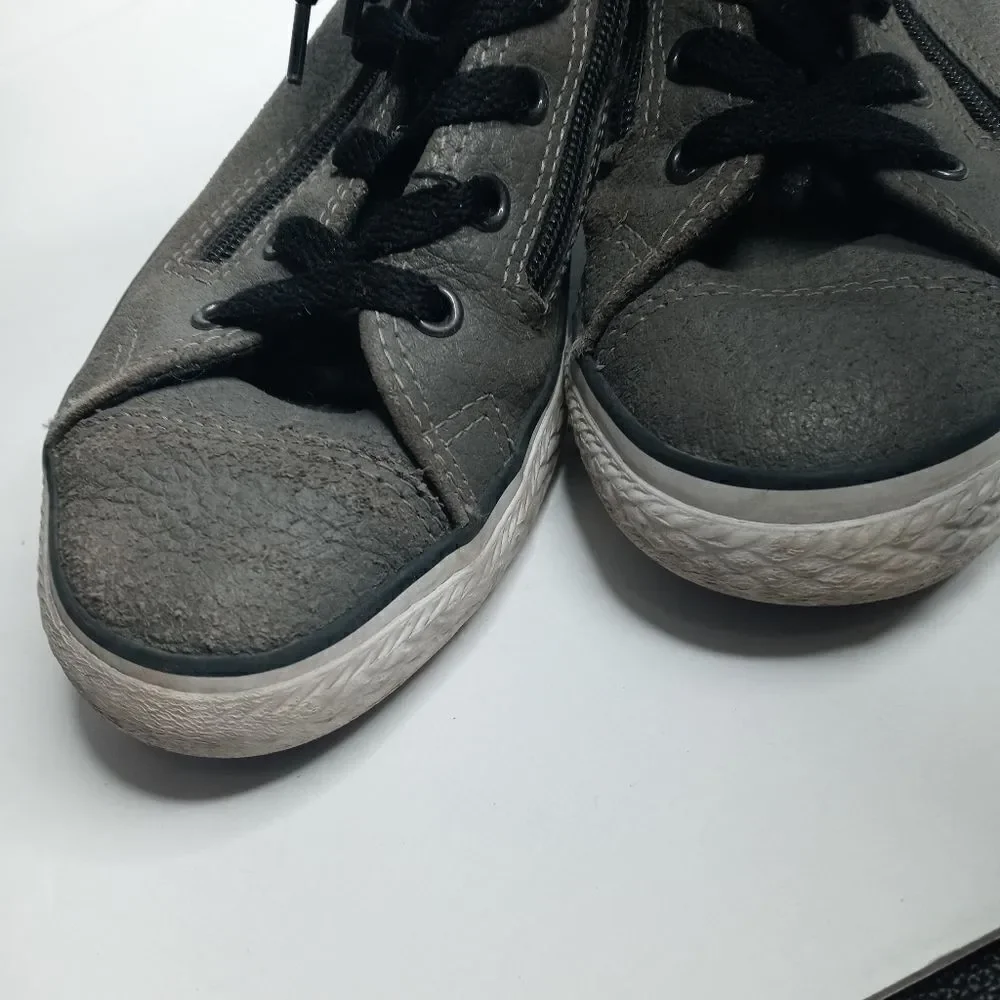 Converse gray leather high top sneakers with side zips size 4